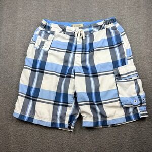 American Rag Men's L Large Blue‎ Plaid Cargo Board Shorts Swim Trunks